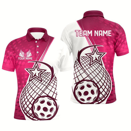 Goofygear Custom Pink Pickleball Polo Shirts For Men, Pickleball Tournament Team Shirt