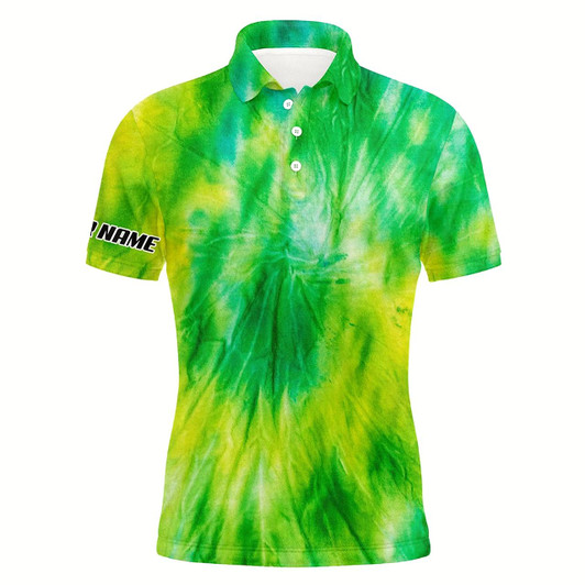Goofygear Mens Golf Polo Shirts Yellow Green Tie Dye Pattern Custom Pattern Golf Shirt For Men, Golf Tops Mens