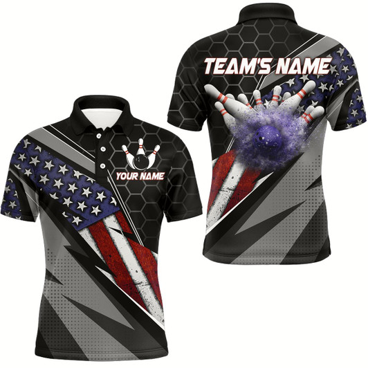 Goofygear American Flag Bowling Shirt Men Patriotic Bowling Jersey Team Custom Bowling Polo Shirt