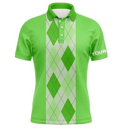 Goofygear Green Argyle Plaid Pattern Mens Golf Polo Shirt Custom Golf Polos Shirt For Men, Golfing Gifts