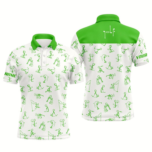 Goofygear Men Golf Polo Upf Shirts Custom Name Funny Golf Pattern, Green Polo Shirt Golf Outfit Men