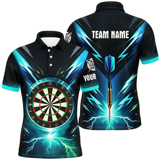 Goofygear Blue Lightning Thunder Mens Darts Polo Shirts Custom Darts Shirt For Men Dart Jerseys Style 1