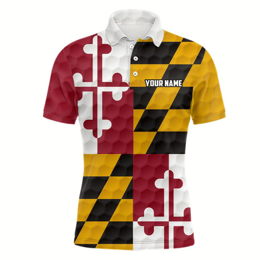 Goofygear Mens Golf Polo Shirt Custom Maryland Flag Golf Ball Polos Shirt For Men, Patriotic Golfing Gifts