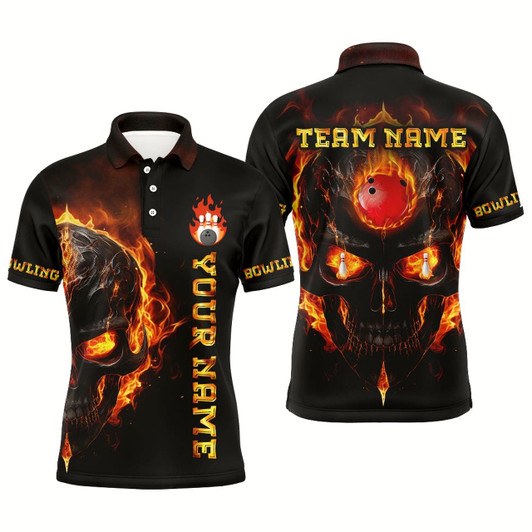 Goofygear Skull Bowling Shirt For Men Flame Bowling Team League Jersey Custom Bowling Polo Shirt