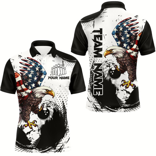 Goofygear Personalized Eagle Bowling Shirts Patriotic Bowling Jersey For Men Polo Shirt