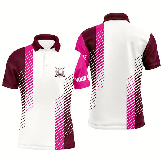 Goofygear Pink And White Mens Golf Polo Shirts Custom Golf Ball Shirt For Men, Best Men Golf Wear