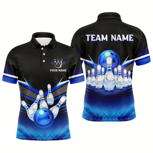 Goofygear Custom 3D Bowling League Shirt Blue Bowling Jersey For Men Bowling Polo Shirt Team