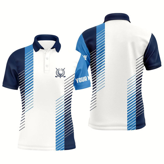 Goofygear White And Blue Mens Golf Polo Shirts Custom Golf Ball Shirt For Men, Best Men Golf Wear