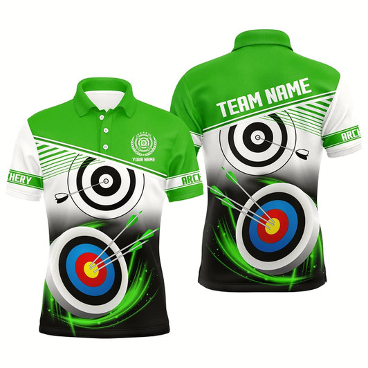 Goofygear Personalized Name Archery Polo Shirts For Men Custom Green Archery 3D Target Shirt, Archery Uniform