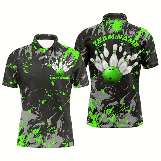 Goofygear Black And Green Camo Bowling Team Shirts Custom Men Polo Shirts Bowling League Shirts Style 1