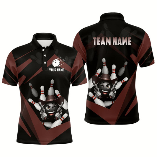 Goofygear Custom Men Bowling Shirts Funny Bowling Team Jersey Brown Bowling Polo Uniform