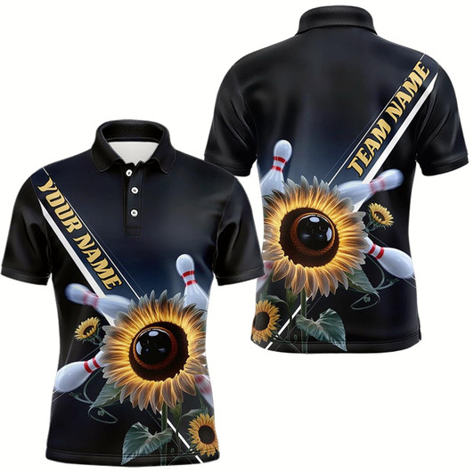 Goofygear Custom Sunflower Bowling Polo Shirts For Men, Sunflower Bowling Team Shirt With Name
