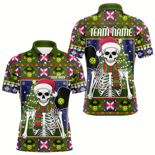 Goofygear Funny Custom Ugly Sweater Pattern Skull Christmas Pickleball Polo Shirts For Men Style 1