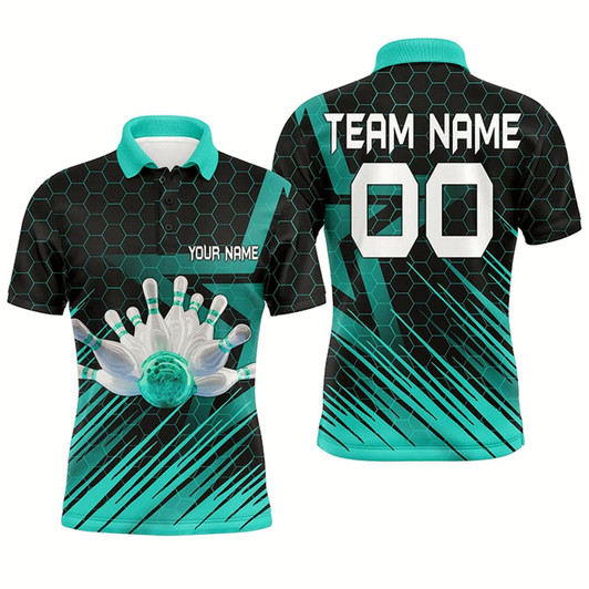 Goofygear Turquoise Bowling Shirt For Men Custom Polo Bowling Jersey 3D Bowling Team Shirt For Men