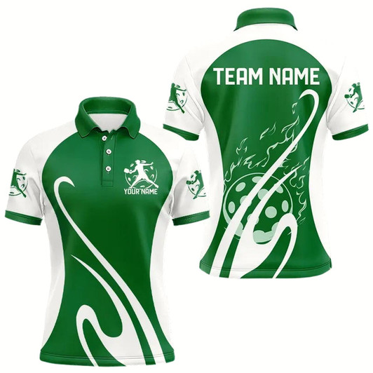 Goofygear Custom Green Pickleball Polo Shirts For Men, Flame Pickleball Tournament Team Shirt