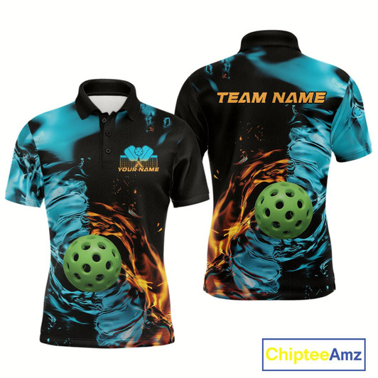 Goofygear Custom Water And Fire Pickleball Polo Shirts For Men, Pickleball Team Shirt Style 2
