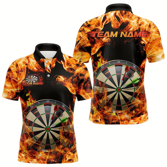 Goofygear Fire Flame Dartboard Custom Dart Polo Shirts For Men, Dart Jerseys Dart Team League Shirt