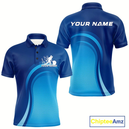 Goofygear Custom Blue Bowling Team Polo Shirts For Men, Bowling Tournament Bowling League Shirt Style 1