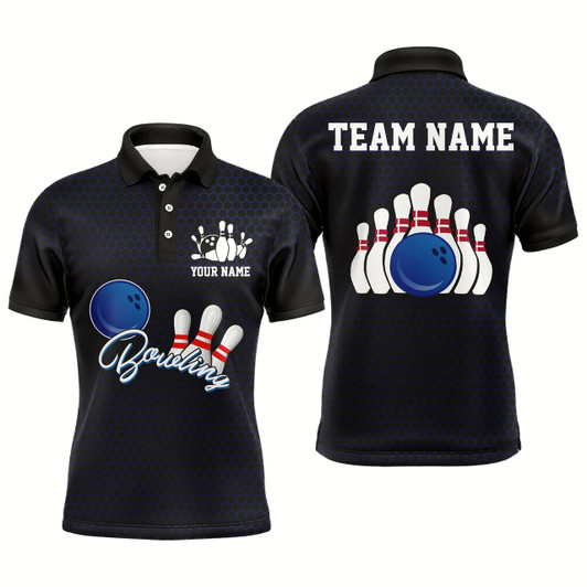 Goofygear Personalized Bowling Jersey For Men 3D Bowling Team Shirt Black Bowling Polo Shirt