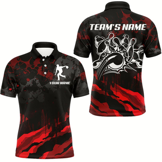 Goofygear Men Bowling Polo Shirt Custom Camo Bowling Jersey Bowling Team League Shirt