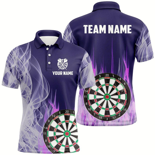 Goofygear Personalized Purple Fire Flame 3D Dartboard Men Darts Polo Shirts Custom Darts Team Jerseys