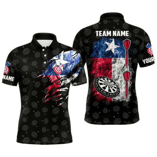 Goofygear Smoke Texas Flag Mens Darts Polo Shirt Custom Patriotic Darts Shirt For Men Dart Jerseys