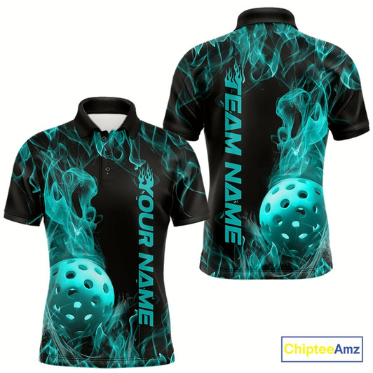 Goofygear Custom Blue Flame Pickleball Polo Shirts For Men, Fire Pickleball Jerseys Team Uniform Style 2