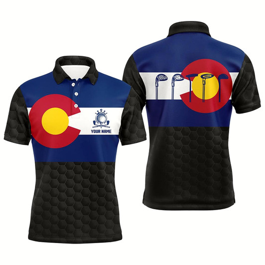 Goofygear Colorado Flag Mens Black Golf Polo Shirt Custom Patriotic Golf Shirts For Men Golf Gifts