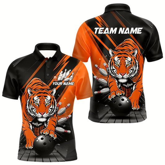 Goofygear Custom Tiger Bowling Team Polo Shirts For Men, Bowling Tournament Outfit