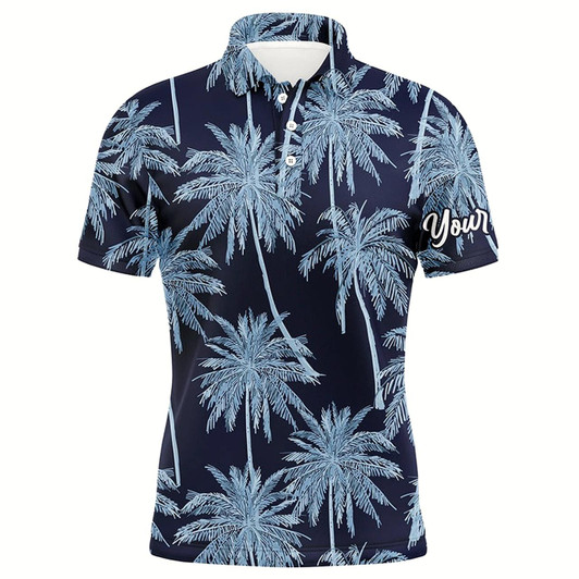 Goofygear Blue Tropical Palm Trees Pattern Mens Golf Polo Shirts Custom Team Golf Shirt Mens