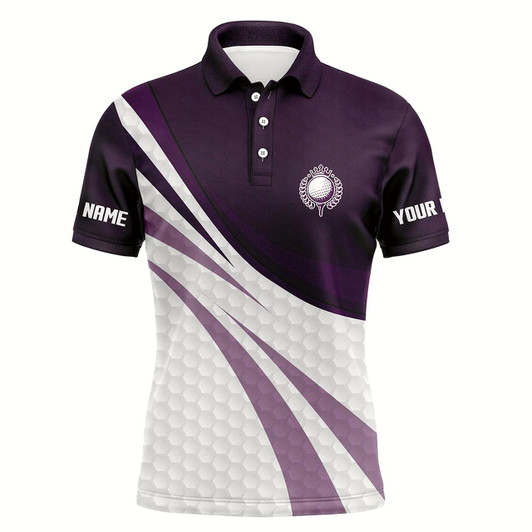 Goofygear Purple And White Golf Shirt Custom Name Mens Golf Polo Shirts, Mens Purple Golf Polo, Golfer Gifts