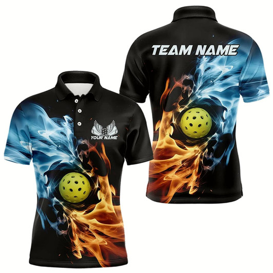 Goofygear Water And Fire Custom Pickleball Polo Shirts For Men, Pickleball Team Pickleball Jerseys