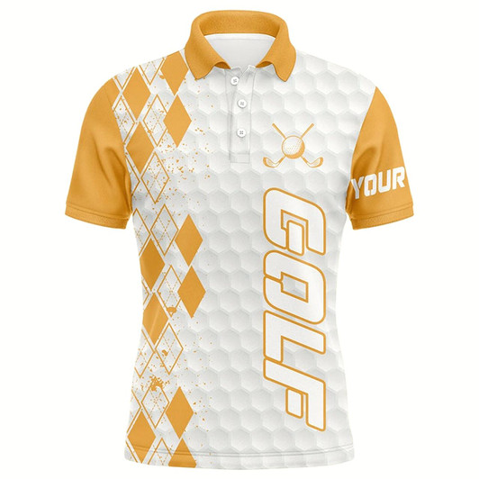 Goofygear Funny Mens Golf Polo Shirts Yellow Argyle Pattern Custom Golf Shirt For Men, Golf Dad Gifts