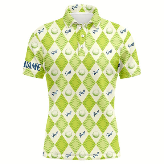 Goofygear Golf Pattern With Balls Green Argyle Mens Polo Shirt Custom Golf Shirts For Men Golf Gifts