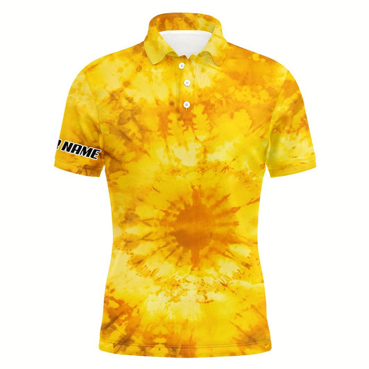 Goofygear Mens Golf Polo Shirts With Yellow Tie Dye Pattern Custom Pattern Golf Shirt For Men, Golf Tops Mens