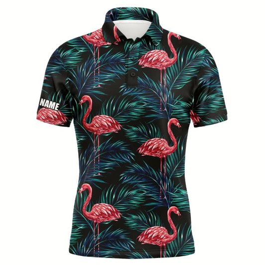 Goofygear Mens Golf Polo Shirts Flamingo Golf Shirt Tropical Palm Leaves Pattern Custom Team Golf Polo Shirts
