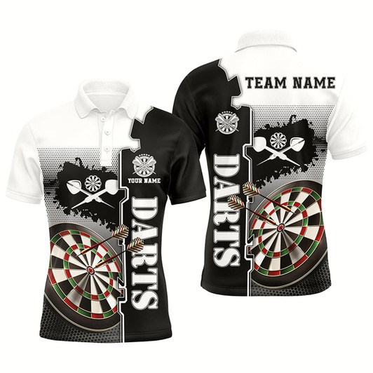 Goofygear Personalized White Black Mens Darts Polo Shirt Custom Darts Shirt For Men Dart Team Jersey Style 1