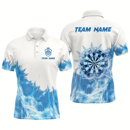 Goofygear Icy Blue White Mens Darts Polo Shirt Customized Darts Shirt For Men Darts Team Jersey