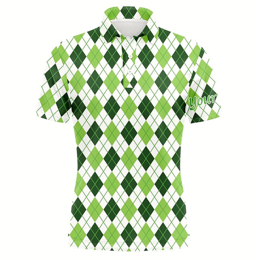 Goofygear Mens Golf Polo Shirts Green Argyle St Patrick'S Day Pattern Golf Shirts Custom Team Golf Polo For Men