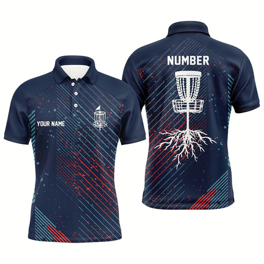 Goofygear Blue Red Geometric Pattern Mens Disc Golf Polo Shirt Cool Golf Shirts For Men Golf Gifts