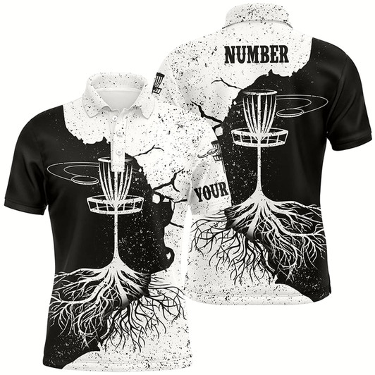 Goofygear Mens Disc Golf Polo Shirt Custom Black & White Disc Golf Shirts For Men Disc Golf Gifts