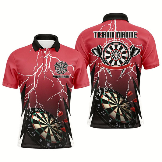 Goofygear Mens Personalized Red Lightning Darts Polo Shirt Custom Thunder Darts Jersey For Men