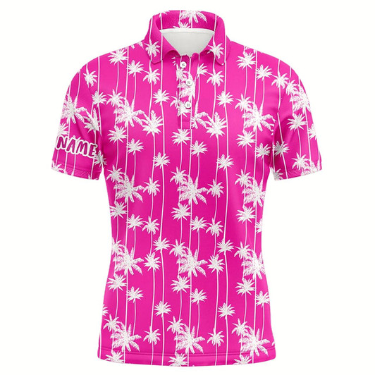 Goofygear Mens Golf Polo Shirt Custom Pink Palm Tree Tropical Pattern Mens Golf Shirts, Golf Gift For Men