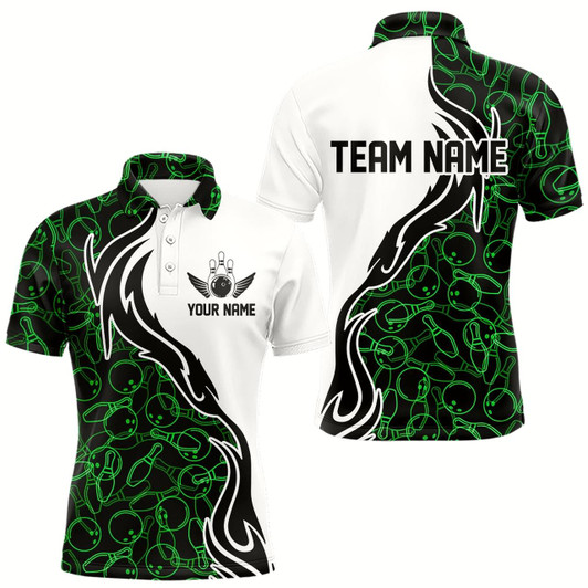 Goofygear Black And Green Bowling Pattern Custom Bowling Team Men Polo Shirts, Bowling League Shirt