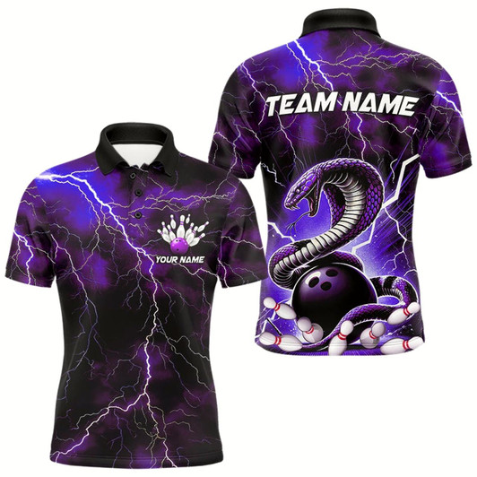 Goofygear Purple Thunder Lightning Custom Cobra Snake Bowling Polo Shirts For Men, Bowling Team Shirt