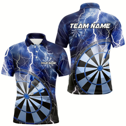 Goofygear Custom Blue Thunder Lightning Dartboard Dart Polo Shirts For Men, Dart Tournament Team Shirt