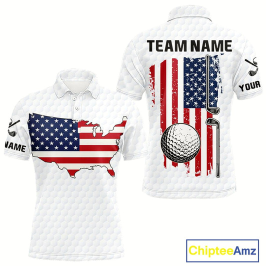 Goofygear Personalized American Flag Men Golf Polo Shirts Custom Patriotic Golf Outfit For Men