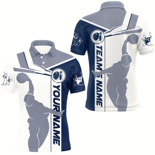 Goofygear Personalized Navy Bowling Polo Shirt For Men Bowling Jersey Team League Bowlers