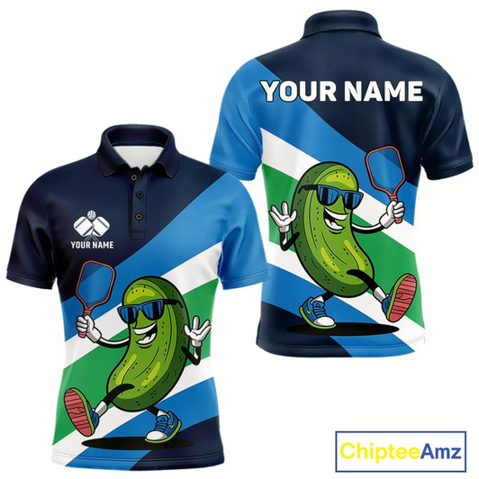 Goofygear Custom Funny Pickleball Polo Shirts For Men, Cool Pickles Playing Pickleball Humorous Shirt Style 3