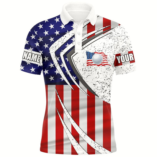 Goofygear Mens Golf Polo Shirts American Flag Custom Team Golf Shirts, Patriot Golf Tops For Men Style 2